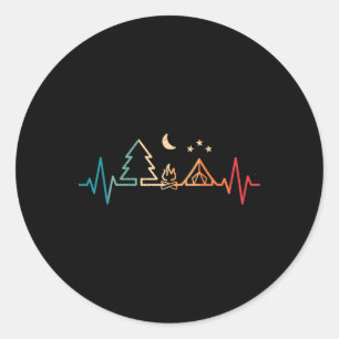 Retro Camping Heartbeat Nature Camper Hiking Men B Classic Round Sticker