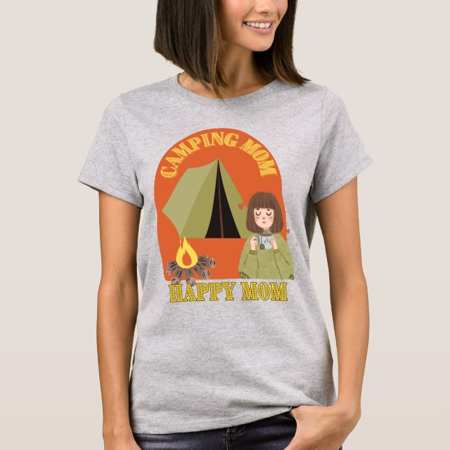 retro camping mum drinking tea - mum camper T-Shirt (Front)