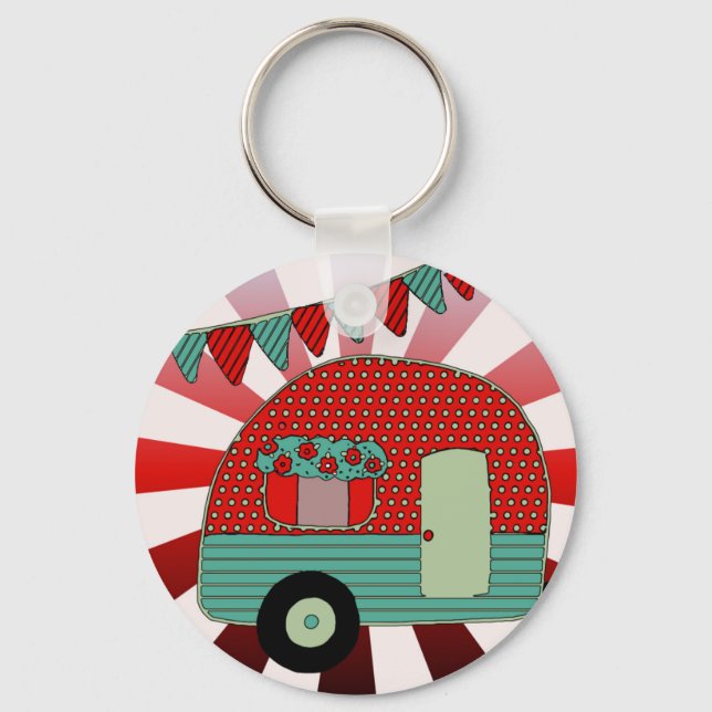 Retro Camping Party Supplies Custom Red Green Dots Key Ring (Front)