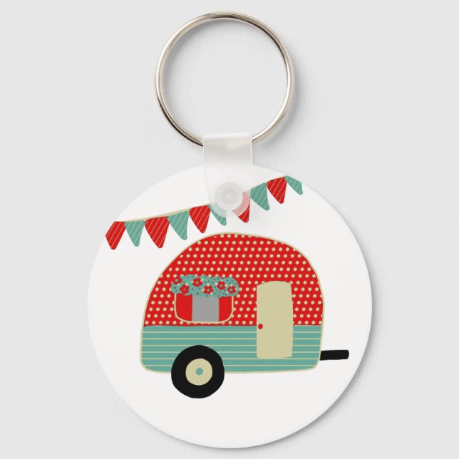 Retro Camping Party Supplies Custom Red Green Dots Key Ring (Front)