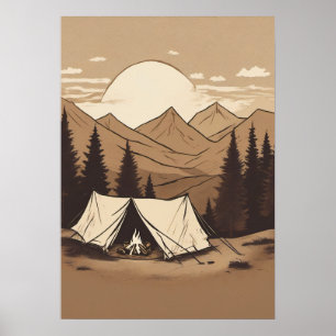 Retro Camping Tent Outdoors Hiking Adventure Natur Poster