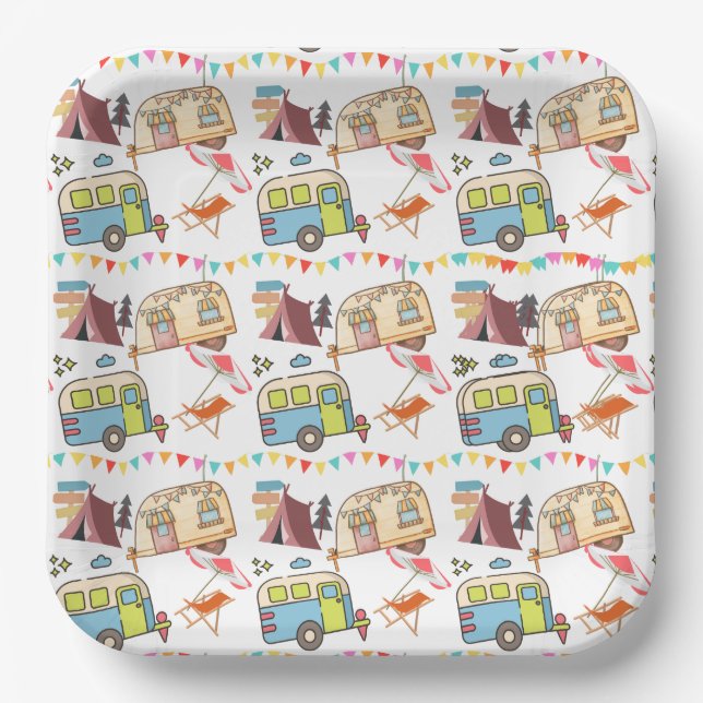 Retro Camping theme Paper Plate (Front)