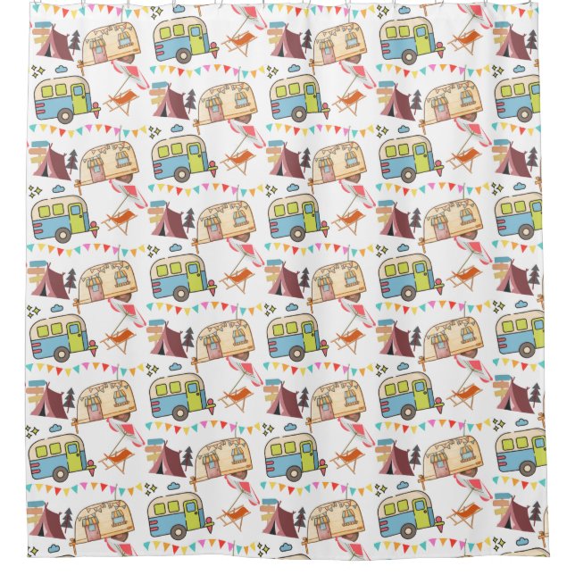 Retro Camping theme  Shower Curtain (Front)