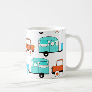 Retro Camping Trailer Turquoise Orange Vintage Car Coffee Mug