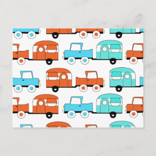 Retro Camping Trailer Turquoise Orange Vintage Car Postcard