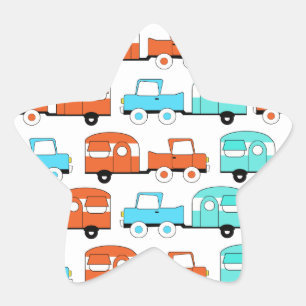 Retro Camping Trailer Turquoise Orange Vintage Car Star Sticker