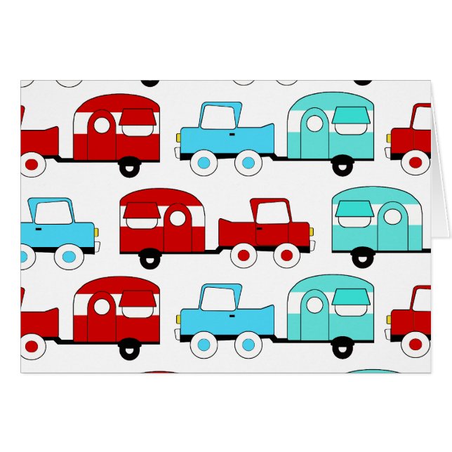Retro Camping Trailer Turquoise Red Vintage Cars (Front Horizontal)