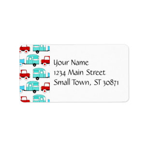 Retro Camping Trailer Turquoise Red Vintage Cars Label