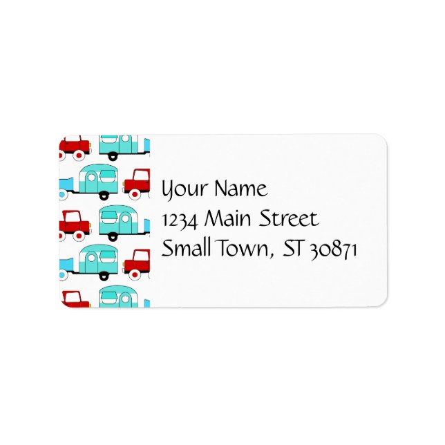 Retro Camping Trailer Turquoise Red Vintage Cars Label (Front)