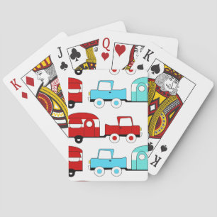 Retro Camping Trailer Turquoise Red Vintage Cars Playing Cards