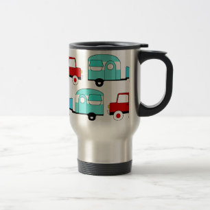 Retro Camping Trailer Turquoise Red Vintage Cars Travel Mug