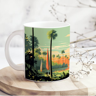 Retro Camping Woods Sunset Coffee Mug