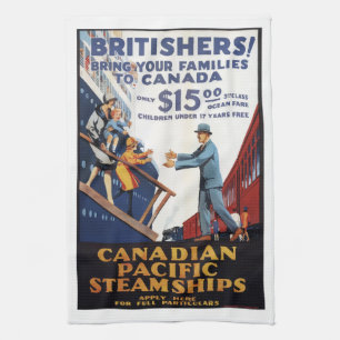 Retro Canada Britain steamships migration poster, Tea Towel
