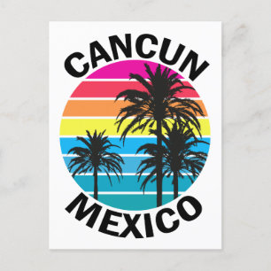 Retro Cancun Mexico Palm Tree Travel Postcard