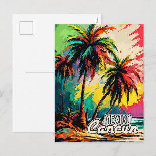 Retro Cancun Mexico Poster Pop Art Travel Holiday Postcard