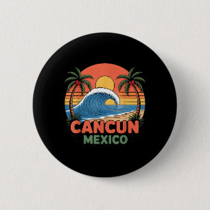 Retro Cancun Mexico Sunset Palm Tree Beach Summer 6 Cm Round Badge