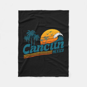 Retro Cancun Mexico Sunset Palm Tree Beach Summer Fleece Blanket