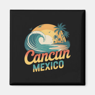 Retro Cancun Mexico Sunset Palm Tree Beach Summer Magnet