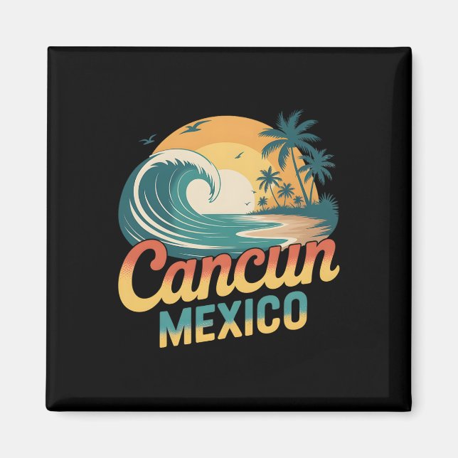 Retro Cancun Mexico Sunset Palm Tree Beach Summer  Magnet (Front)