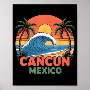 Retro Cancun Mexico Sunset Palm Tree Beach Summer Poster
