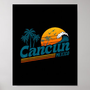 Retro Cancun Mexico Sunset Palm Tree Beach Summer Poster