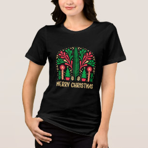 Retro Candle and Tree Holiday Art Tri-Blend Shirt