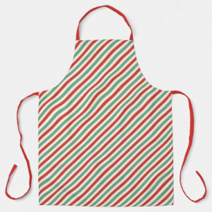 Retro Candy Cane Christmas Stripes Red Green Apron