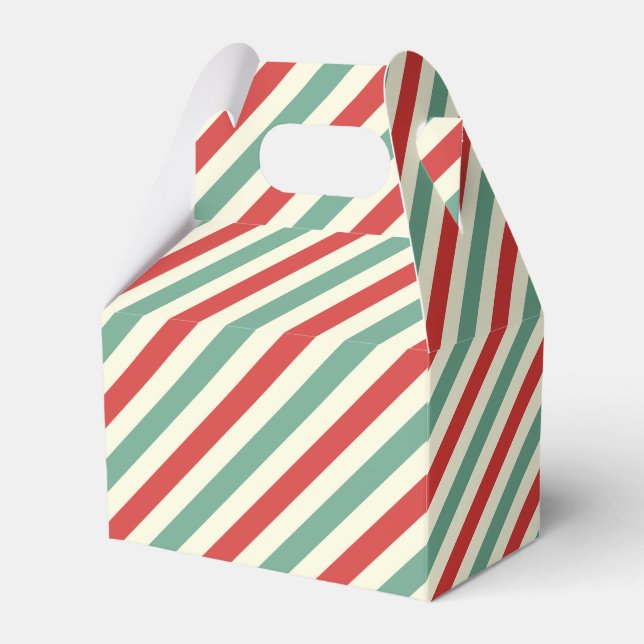 Retro Candy Cane Christmas Stripes Red Green Favour Box (Front Side)
