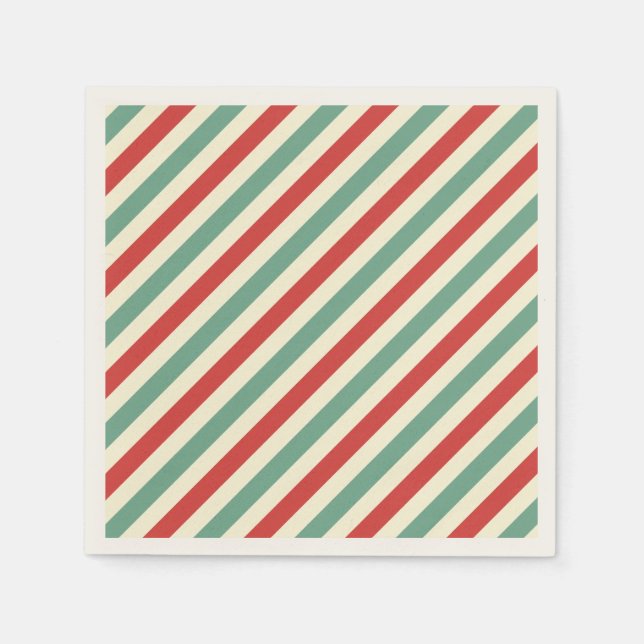 Retro Candy Cane Christmas Stripes Red Green Napkin (Front)