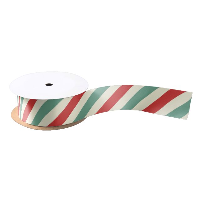 Retro Candy Cane Christmas Stripes Red Green Satin Ribbon (Spool)