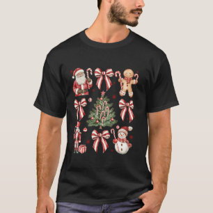 Retro Candy Cane Coquette Bow Christmas Girly Wome T-Shirt