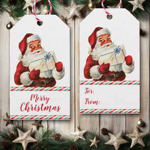 Retro Candy Cane Santa Claus Christmas Gift Tags