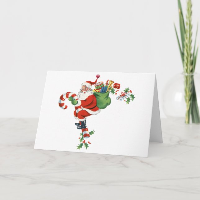 Retro-Candy-Cane-Santa Holiday Card (Front)