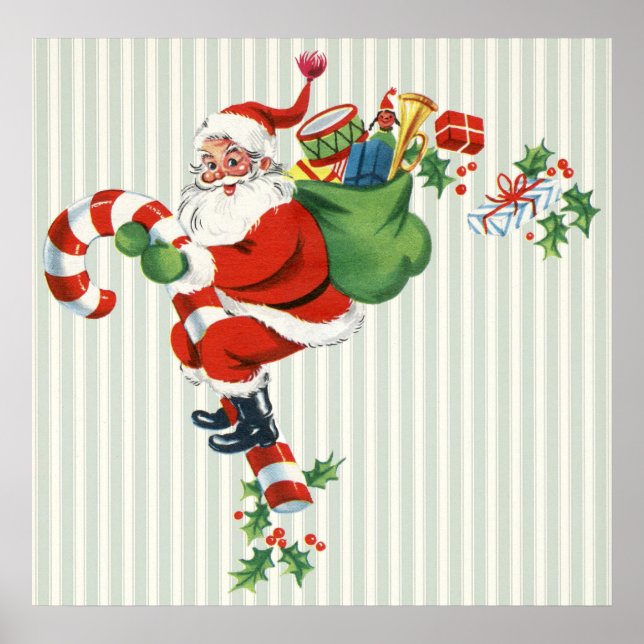 retro candy cane santa poster (Front)