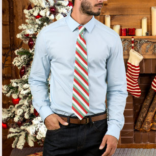 Retro Candy Cane Striped Red Green Christmas Tie