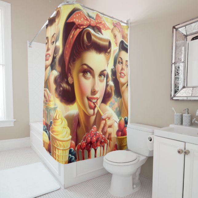 Retro Candy Girls Shower Curtain (In Situ)