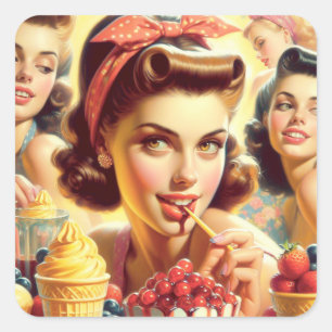 Retro Candy Girls Square Sticker