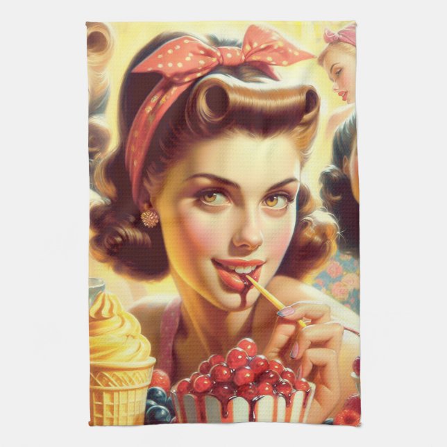 Retro Candy Girls Tea Towel (Vertical)