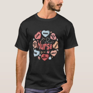 Retro Candy Heart Nurse Valentines Day Nursing RN  T-Shirt