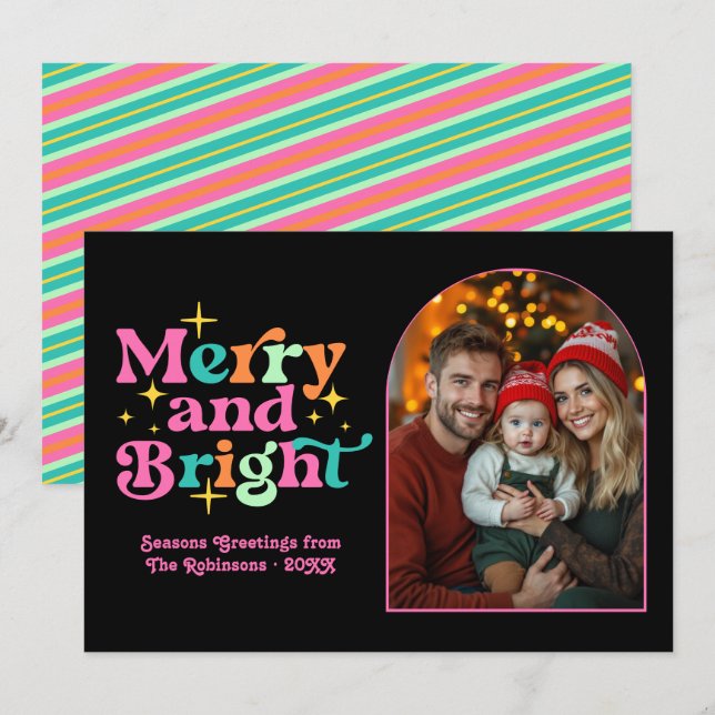 Retro Candy Pop Retro Christmas Family Photo Holiday Card (Front/Back)