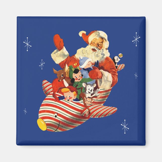 Retro Candy Rocket Santa Magnet (Front)