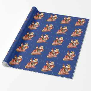 Retro Candy Rocket Santa Wrapping Paper