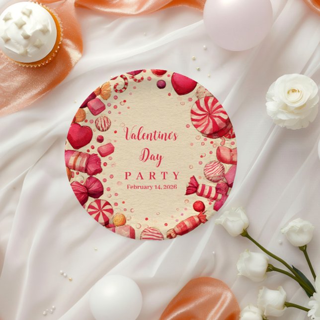 Retro Candy Sweets Valentine Party Paper Plate (Creator Uploaded)