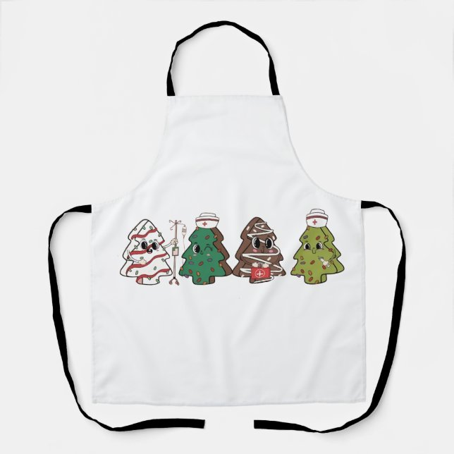 Retro Candy Tree Christmas Pink Bow Coquette  Apron (Front)