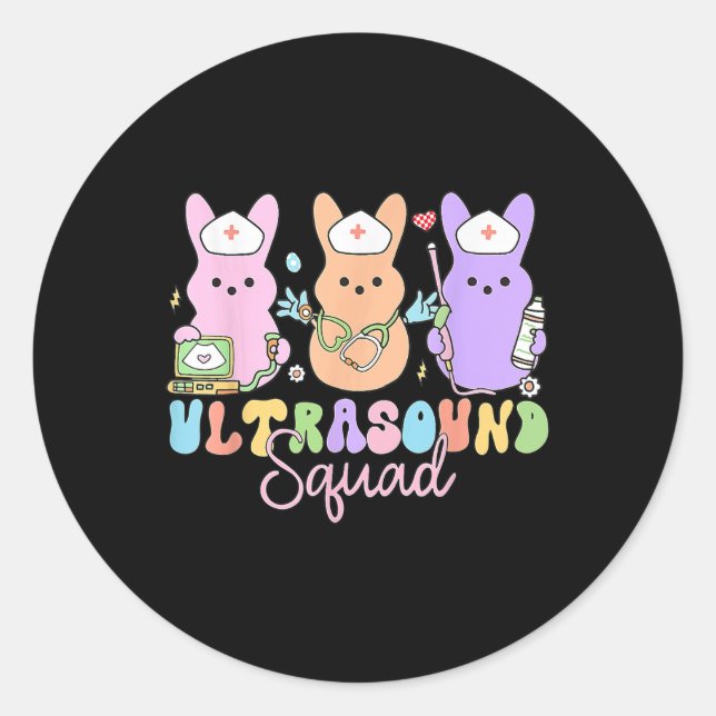 Retro Candy Ultrasound Squad Easter Bunnies Sonogr Classic Round Sticker (Front)