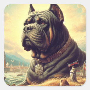 Retro Cane Corso Painting Square Sticker