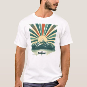 Retro Canoe Ride Before Mountain Panorama T-Shirt