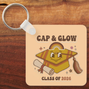 Retro Cap & Glow Class of 2026 Graduation Key Ring