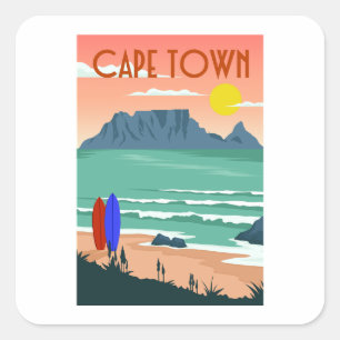 Retro Cape Town South Africa Table Mountain Art Square Sticker