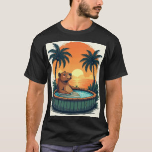 Retro Capybara Hot Tub Vintage Travel Poster Style T-Shirt